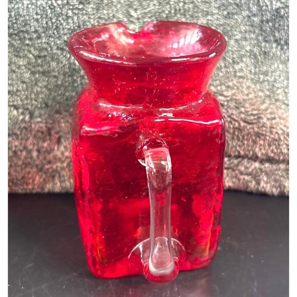 Vintage Cadmium Glowing Crackle Glass Square Pitcher Vase - Picture 5 of 9